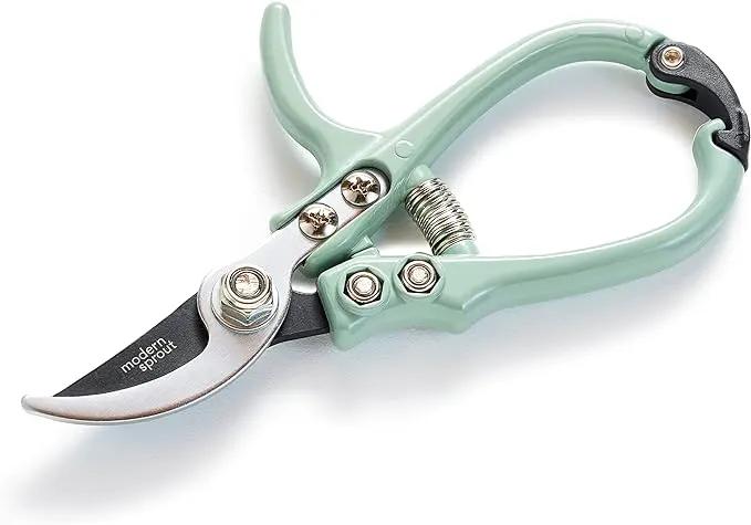 Modern Sprout Hand Pruners - Lightweight Pruning Shears W/Easy Lock- Gardening Scissors - Bypass Sharp Carbon Steel Blade - Rust Resistant - Garden Tools - Reusable Holster - Green by GreenHaven Gardens