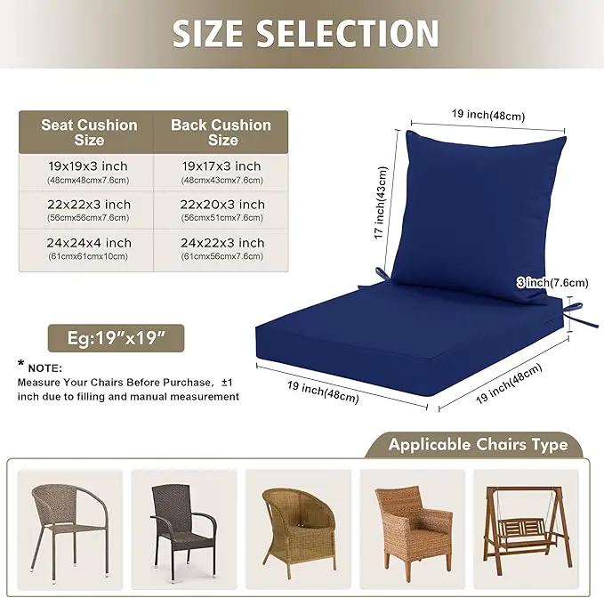 Outdoor Chair Cushions, Waterproof Outdoor Cushions for Patio Furniture w/Fade-Resistant, Removable & Machine-Washable Covers, 19x19 Inch, Ideal for Seat in Gardens/Porch – Set of 2, Navy Blue by GreenHaven Gardens