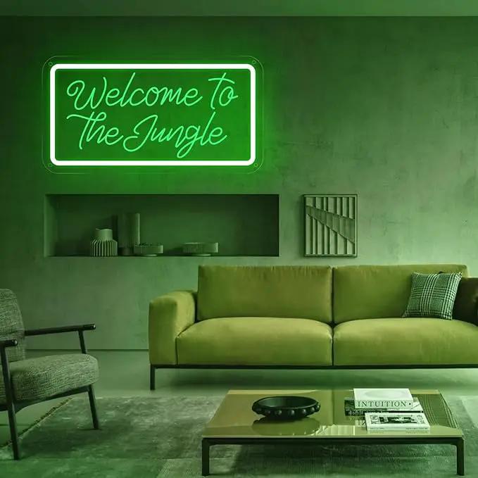 Welcome to the Jungle Neon Sign, Neon Light Sign for Wall Decor Dimmable Green LED signs for Bedroom Home Birthday Party Wedding Engagement Garden Man Cave Decor USB Powered by GreenHaven Gardens