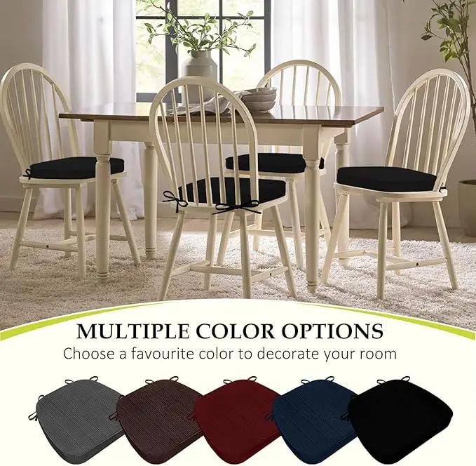 Chair Cushions for Dining Chairs, Indoor Chair Cushions with Ties，Waterproof Chair Pads Set of 4, Black, 17x16x2.5 Inch by GreenHaven Gardens