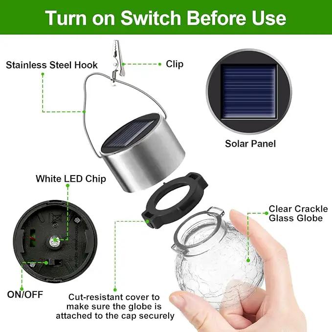 Solar Lights Outdoor Hanging Decorative Globe 8 Pack, Waterproof Solar Lantern with Handle and Clip, Solar Powered Glass Ball Lights for Garden Yard Fence Tree Umbrella Holiday Décor, Cold White by GreenHaven Gardens