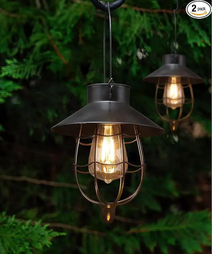 YAKii 2 Pack Solar Lantern Hanging Waterproof Outdoor Metal Solar Lamp with Warm White Light Decorate for Yard Garden Pathway Patio Porch Decor (Black) by GreenHaven Gardens