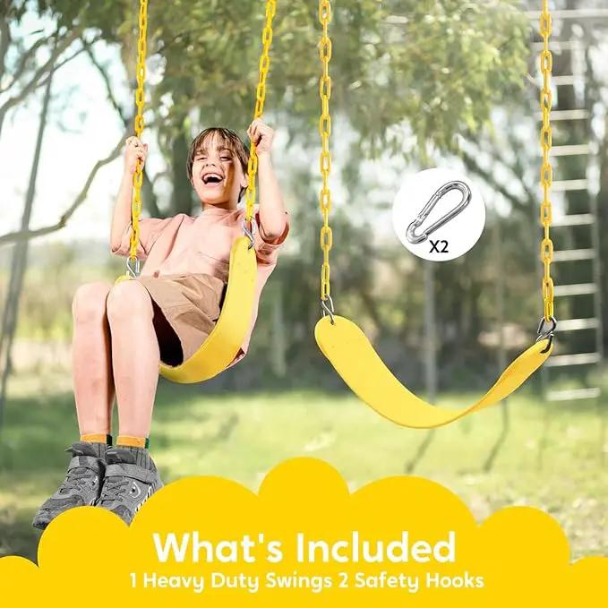TURFEE Swing for Outdoor Swing Set - Pack of 1 Seat Replacement Kit with Heavy Duty Chains - Backyard Swingset Playground Accessories for Kids (Yellow) by GreenHaven Gardens