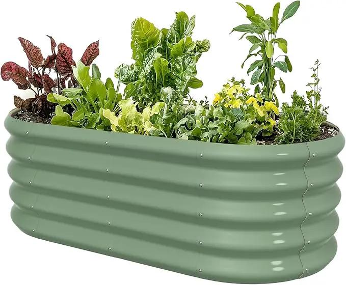 4x2ft Oval Galvanized Raised Garden Bed Kits 16" Tall Outdoor Large Metal Modular Planter Box 9-in-1 Raised Beds for Gardening,Vegetables,Fruits,Flowers & Herbs (Green) by GreenHaven Gardens