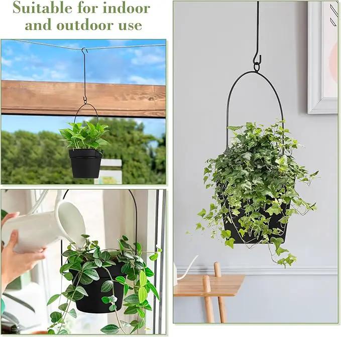 Hushee 6 Packs Metal Hanging Planters for Outdoor Indoor Plants Plant Hanger with 6.3'' Plastic Pots Hanging Planter Basket for Garden Home Porch Decor by GreenHaven Gardens