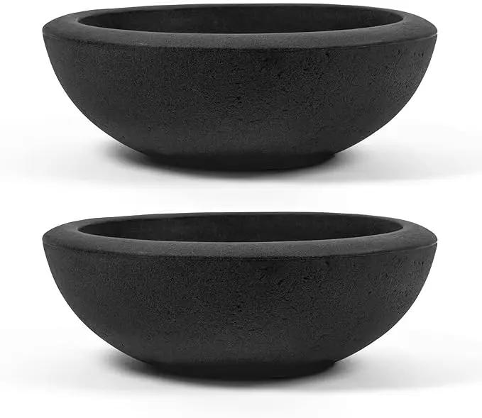 ARBORA 26" Santorini Bowl 2-Pack with Classic Black Finish - Polyresin Indoor and Outdoor Planters, Durable, Weatherproof, Lightweight, Large Plant Pots for Patio, Garden, Deck, Entryway by GreenHaven Gardens
