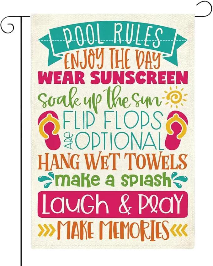 Patio Summer Clearance Pool Garden Flag Welcome to Our Patio Sign Outdoor Decorations Small Double Sided Burlap art Stained Glass Style Garden Flags 12 x 18 Inch for Outside by GreenHaven Gardens