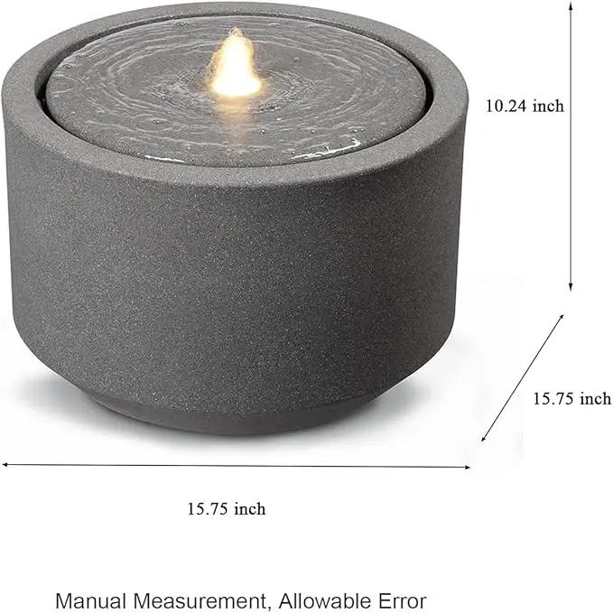 10.23” H Outdoor Water Fountain Made with Eco-Friendly Recyclable Materials, Polyethylene Round Bubbler Outdoor Fountain, Garden Decor with LED Light for Patio, Porch, Backyard by GreenHaven Gardens