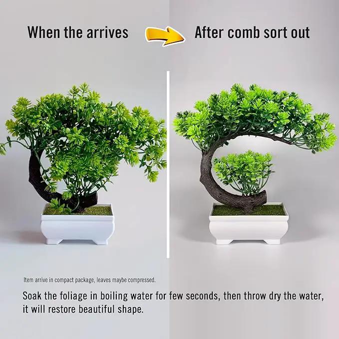 Small Artificial Plants Greenery Desktop Bonsai - Green Plastic Fake Plants for Home Decor, Indoor Bookshelf, Office Desk and Bathroom Room Decor, Tall 8.5" by GreenHaven Gardens