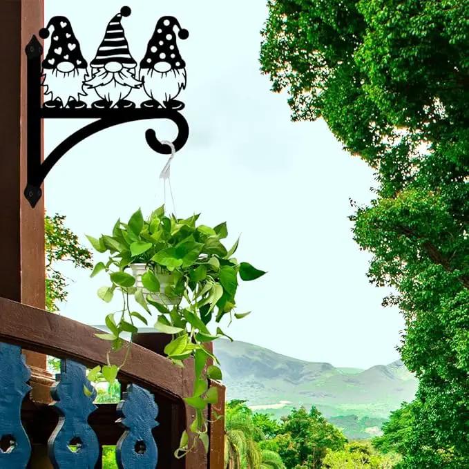 peacoblue Iron Plant Hangers Hooks for Outdoor Indoor Hanging Plants Flower Fern Pots, Lantern, Bird Feeder, 12”x14”Gnome Weather Resistant Metal Wall Brackets Holder for Porch, Garden, House(Gnome) by GreenHaven Gardens