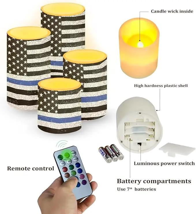 Flameless LED Candles Electric Candles with Remote Timer Control Long Lasting Tealights Fake Candles Set of 4, for Independence Day Party Decoration for July Fourth, American Flag Blue by GreenHaven Gardens