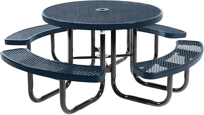 Heavy-Duty Portable Outdoor Picnic Table with Umbrella Hole, Expanded Metal Commercial-Grade Patio Dining Furniture Made in America (46" Round Top, Dark Blue) by GreenHaven Gardens