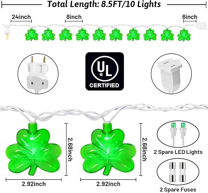 8.5FT Clear Green Shamrock Lights, St Patricks String Lights Outdoor Waterproof with 10 LED Light for rish Shamrock St Patrick's Day Party Indoor Home Garden Decorations by GreenHaven Gardens