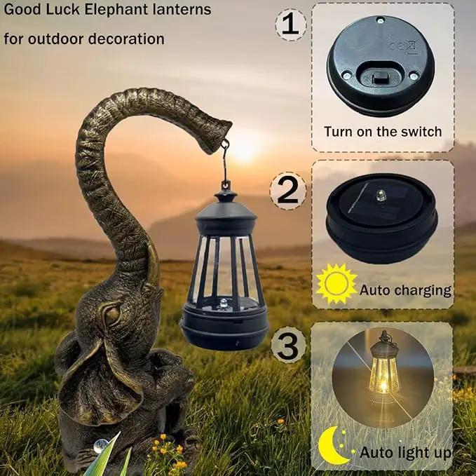 10.6 Inch Statue Elephant with Solar Outdoor Lights for Garden Decor，Lucky Present with Appeal For Birthdays(Man and Women and family)， Unique Housewarming Presents and Yard Decoration. (black) by GreenHaven Gardens