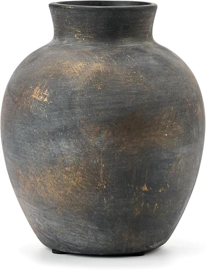 SIDUCAL Ceramic Decorative Flower Vase | 6 Inch Pottery Rustic Farmhouse | Boho | Terracotta Vase for Home Decor, Table, Living Room, Bathroom, Shelf, Mantel Decoration, Bronze by GreenHaven Gardens