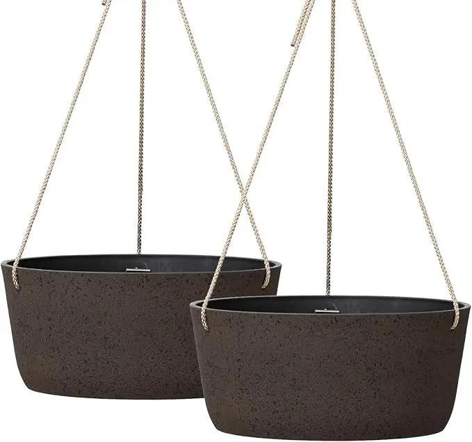La Jolie Maison Large Hanging Planters - 12 Inch Outdoor Flower Pots, Hanging Garden Planters Set of 2, Iron Color by GreenHaven Gardens