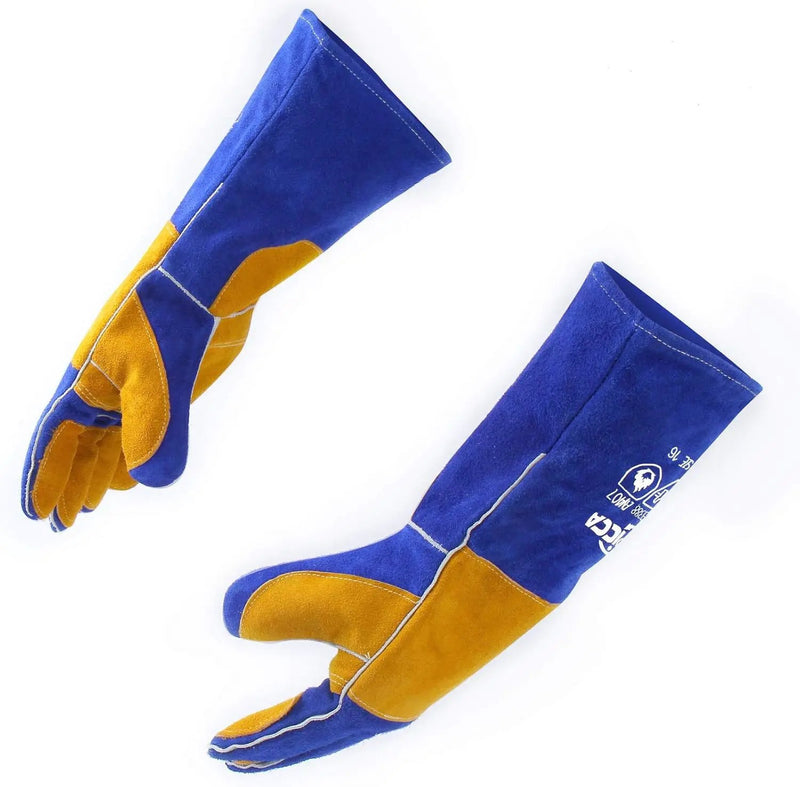 Welding Gloves Fire Heat Resistant: Blue 16IN 932℉ - Fireproof Leather For Stick Mig Flux-Core Welder Forge Blacksmith Fireplace Wood Stove Fire Pit Grill Oven Furnace Handling Dry Ice - Birthday Gift by GreenHaven Gardens