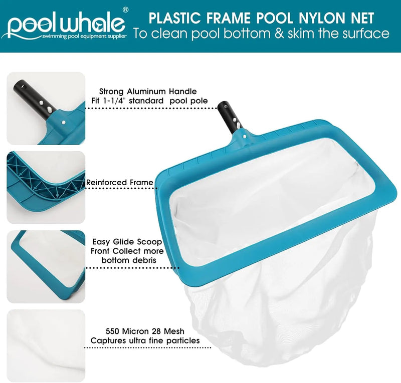 POOLWHALE Professional Pool Skimmer Net, Upgraded Extra Wide Scoop Edge, Swimming Leaf Rake with Ultra Fine Mesh Deep Nylon Net Bag - Pool Nets for Cleaning Leaves, Debris (Not Pole) by GreenHaven Gardens