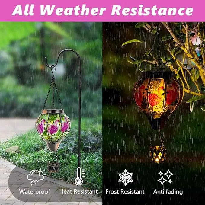 Flamingo Solar Hot Air Balloon Flickering Flame Hanging Garden Light,Glass Hot Air Balloon Solar Lanterns Outdoor Waterproof for Patio Tree Yard Decor,Flamingo Lantern Birthday Gifts for Women by GreenHaven Gardens