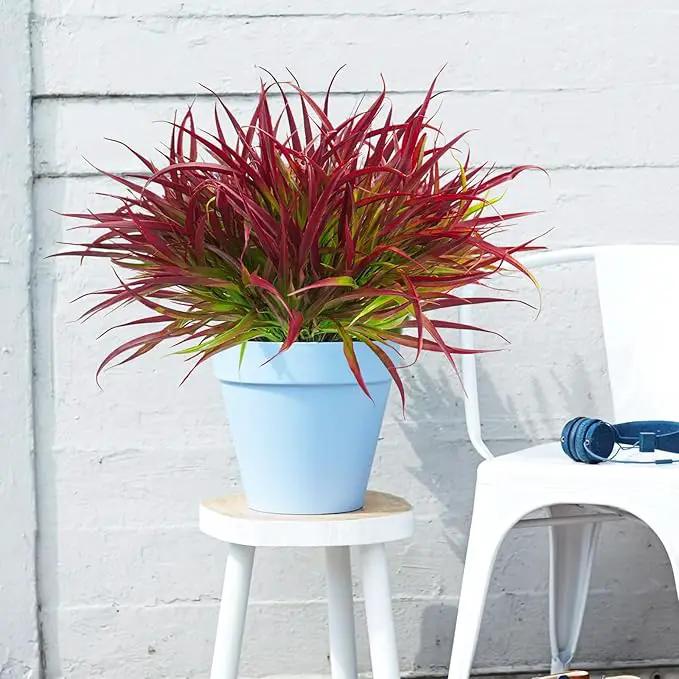 Uieke 12 Bundles Artificial Outdoor Plants UV Resistant Fake Grass Plants Faux Plastic Plants Greenery Shrubs for Home Garden Pathway Window Box Front Porch Spring Summer Decor, Deep Red by GreenHaven Gardens
