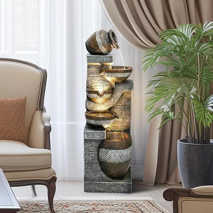 SunJet 5-Tiers Indoor/Outdoor Garden Water Fountain - 42.5inches Modern Floor-Standing Cascading Water Feature - Suitable for Deck, Patio, Porch, Yard Decor by GreenHaven Gardens