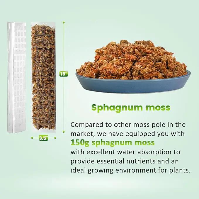 EOX 4 Pcs 15 Inch Plastic Moss Pole for Plants Monstera Set with 150g Sphagnum Moss, Plant Poles for Climbing Plants, Plant Support for Indoor Plants, Garden Ties by GreenHaven Gardens