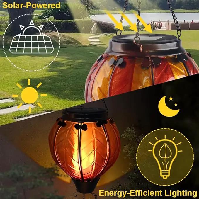 Hot Air Balloon Solar Lantern with Flickering Flame Hanging Solar Lanterns Outdoor Lights Waterproof Lanterns Decorative Garden Patio Yard Party Decor Orange and Red by GreenHaven Gardens