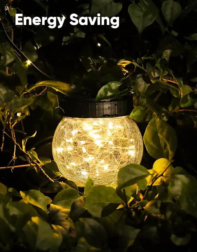 Solar Lanterns Solar Lights Outdoor Waterproof 6-Pack, Solar Powered Hanging Lights Cracked Glass Hanging Globes for Christmas Decoration, Shepherd Hook, Garden Tree Ornaments by GreenHaven Gardens