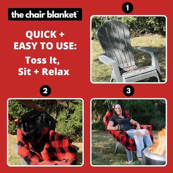 CITYBONFIRES The Chair Blanket – Reversible, Waterproof & Sherpa-Lined - Stretchable Elastic Back - Original Patio Chair Cover – Ideal for Homes and Outdoor Furniture- with Carry Pouch – Grey Plaid by GreenHaven Gardens