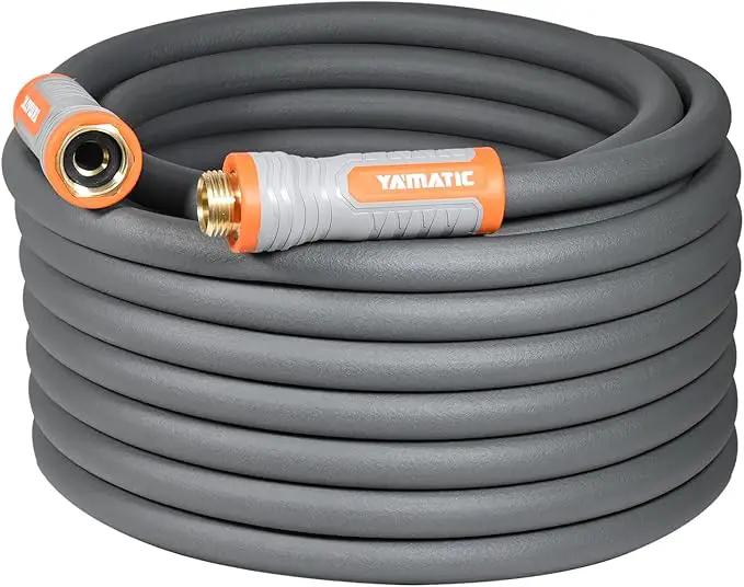 YAMATIC Heavy Duty Garden Hose 5/8 in x 100 ft with Swivel Handle, Super Flexible Water Hose, All-weather, Lightweight, Burst 600 PSI, Grey by GreenHaven Gardens