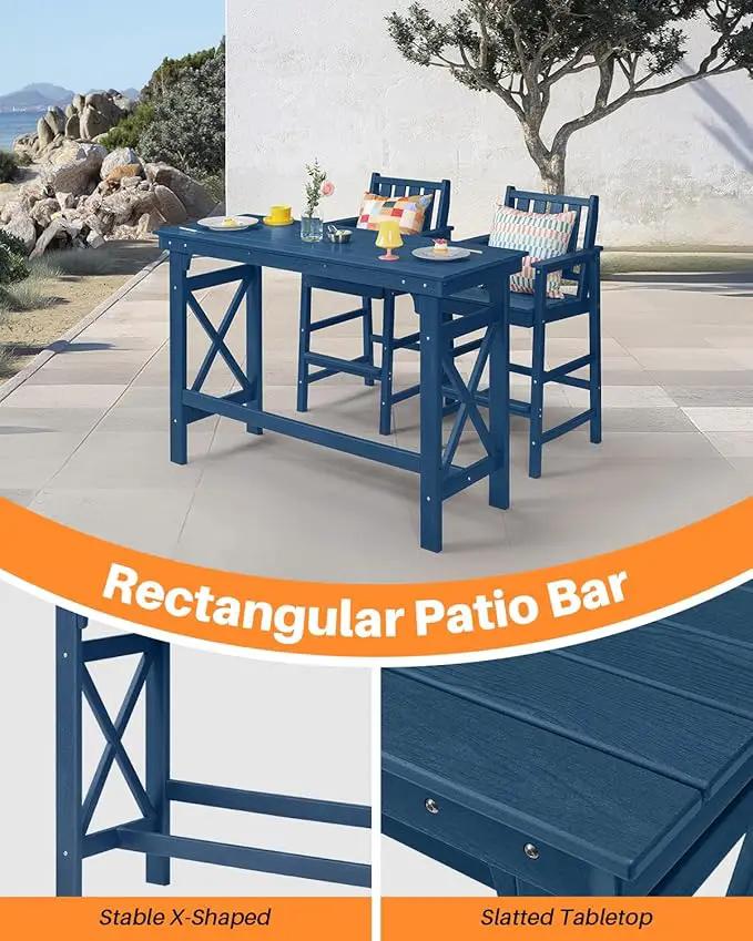 HDPE Outdoor Bar Table, 41" Rectangular Patio Bar Tables, Outdoor Counter Height Table Adirondack Patio Bar Height Table, HDPE Outside Pub Tables for Outside, Balcony, Deck, Poolside, Navy by GreenHaven Gardens