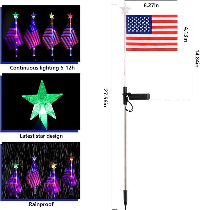 July 4th Decorative Solar American Flag Lights July 4th Solar Patriotic Flag Lights, 2 Modes Garden Pile Lights LED Landscape Lights Street Lights (Color Change), XY-T001 by GreenHaven Gardens