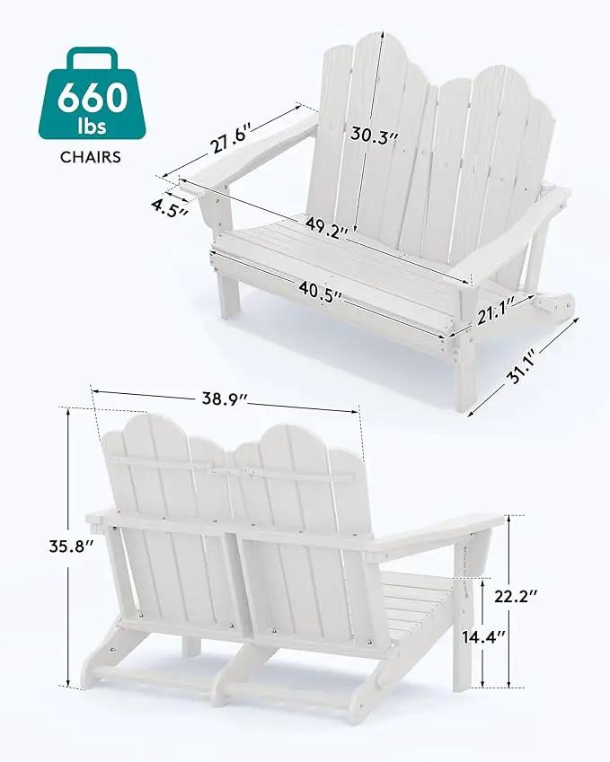 SERWALL Folding Adirondack Bench, HDPE All-Weather Adirondack Loveseat, 660 lbs Capacity, Foldable Outdoor Patio Bench for Deck, Lawn, Garden, White by GreenHaven Gardens