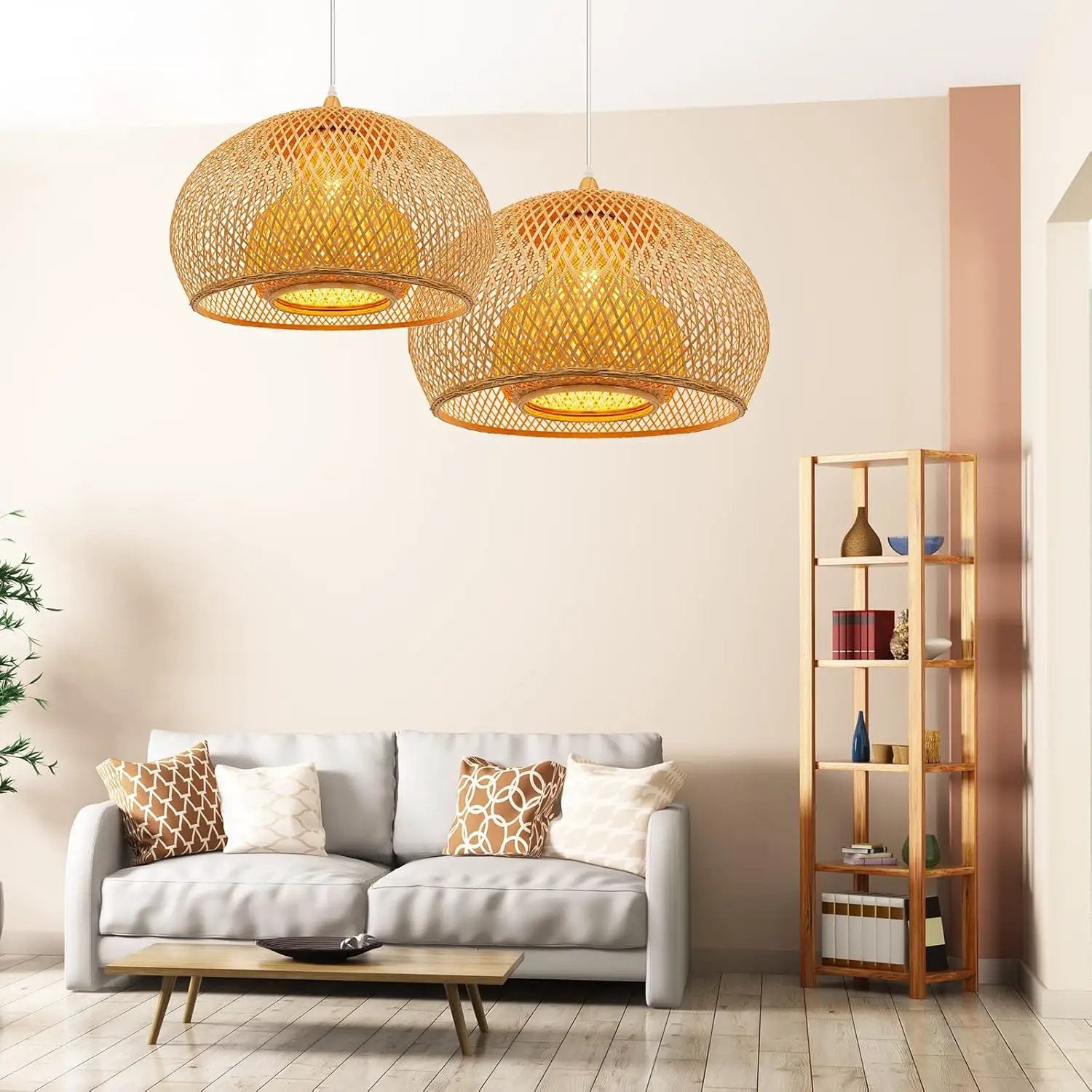 Arturesthome 23.6" Weaving Bamboo Pendant Light for Kitchen Island, Wicker Chandelier, Handmade Woven Hanging Ceiling Light Lampshade for Living Room Bedroom by GreenHaven Gardens