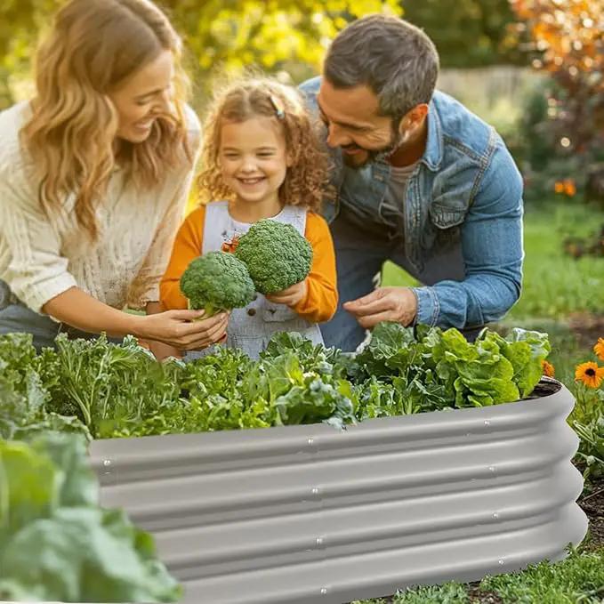 8x2x1ft Oval Galvanized Raised Garden Bed Outdoor 9-in-1 Large Metal Modular Planter Box Raised Beds for Gardening,Vegetables,Fruits,Flowers & Herbs (Silver) by GreenHaven Gardens