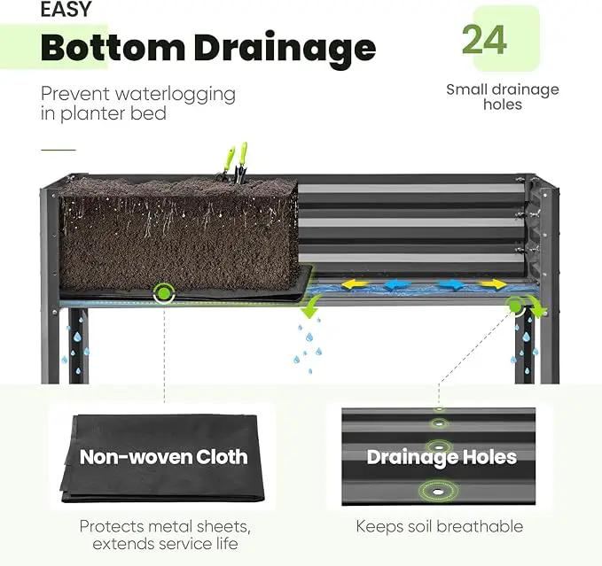 KING BIRD Large Raised Garden Bed with Cover & Netting Galvanized Elevated Planter Box with Legs 48×24×56 in for Backyard, Patio, Balcony, 400lb Capacity, Dark Grey by GreenHaven Gardens