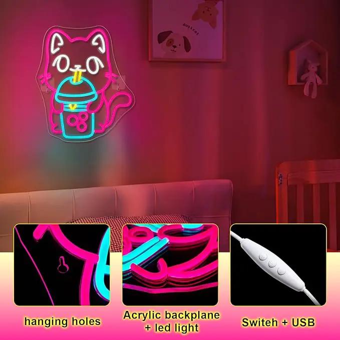 Cat Boba Tea Neon Sign,Cute Pink Kitty Bubble Tea Neon Signs for Wall Decor,Dimmable LED Neon Light Bar Sign,USB Light Up Signs for Kids Bedroom Dimsum Store Cofes Bar Milk Tea Shop by GreenHaven Gardens