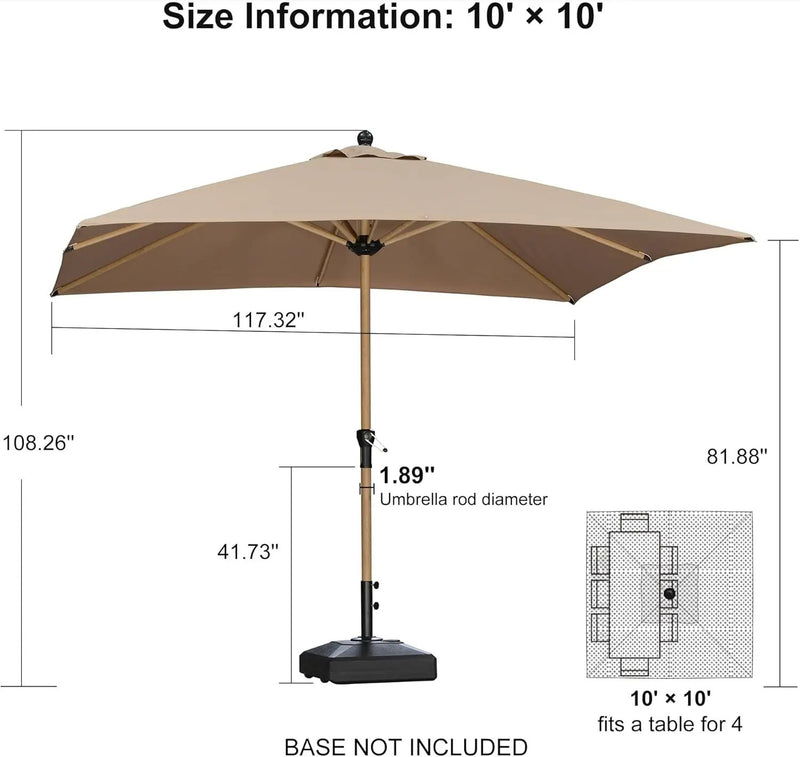 PURPLE LEAF 10' x 10' Square Patio Umbrella Outdoor Table Umbrella Aluminum Market Umbrella with 8 Sturdy Ribs & Crank Outdoor Umbrellas for Garden Deck Patio, Taupe by GreenHaven Gardens
