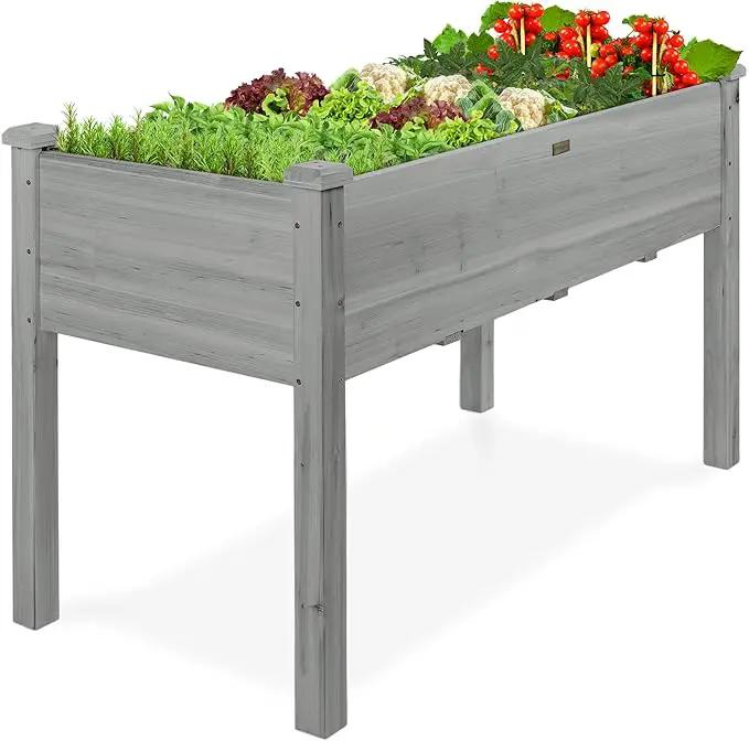 Best Choice Products 48x24x30in Raised Garden Bed, Elevated Wooden Planter for Backyard w/Foot Caps, Bed Liner, 200 lbs Capacity - Gray by GreenHaven Gardens