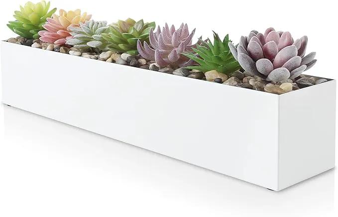 DR&Co Modern White Rectangle Planter Box, 16" Metal Planter Perfect for Succulent, Narrow Box for Table or Window Sill, Rectangular Stainless Steel Long by GreenHaven Gardens