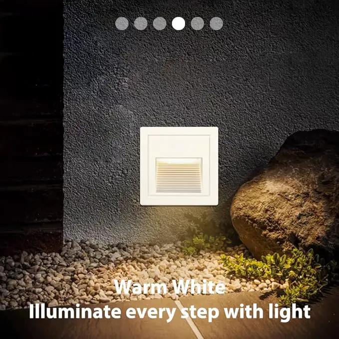 8Pack 3W LED Step Light, Warm White 3000K IP65 Waterproof Recessed Wall Light, Staircase Light Lighting lamp, Inside Outside Garden Balcony Corridor, Aluminum, 120V,White by GreenHaven Gardens