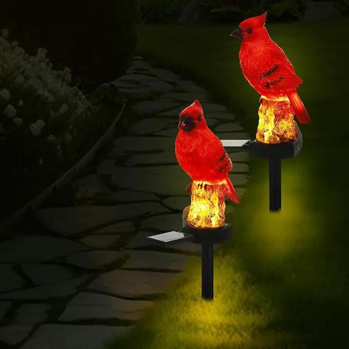 2 Pack Cardinal Solar Lights Cardinal Outdoor Decor Red Bird Solar Light Bird Figurine Garden Stake for Pathway Garden Lawn Yard Cemetery Decoration by GreenHaven Gardens