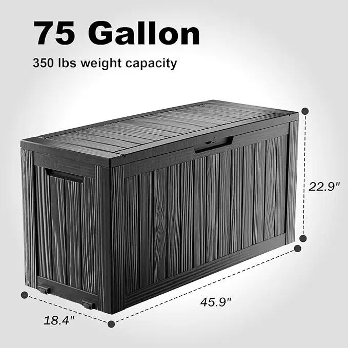75 Gallon Waterproof Outdoor Storage Box,Resin Deck Box,Lockable Outside Storage Box Container for Patio Furniure,Garden,Pool Tools (75 Gallon,Black) by GreenHaven Gardens