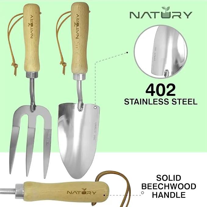 Garden Tools Set – Premium Stainless Steel Gardening Hand Tools with Solid Beechwood Handle – Gardening Kit with Rake, Shovel, Gloves, Shears, Tool Organizer – Garden Gifts for Women and Men by GreenHaven Gardens