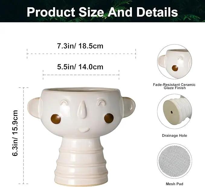 Head Planter for Indoor Plants - 7 Inch Ceramic Face Planter, Cute Succulent Pot with Drainage Hole, Indoor Outdoor Flower Plant Pot, Home Garden Decor, Gift for Plant Lovers, White by GreenHaven Gardens