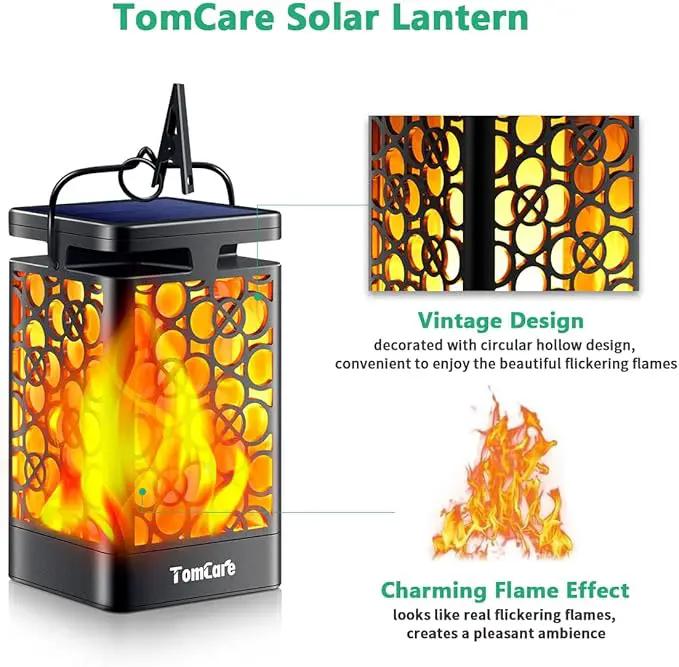 TomCare Solar Lights Upgraded Solar Lantern Flickering Flame Outdoor Hanging Lantern Decorative Lighting Solar Powered Waterproof LED Flame Umbrella Lights for Patio Garden Deck Yard, 4 Pack by GreenHaven Gardens