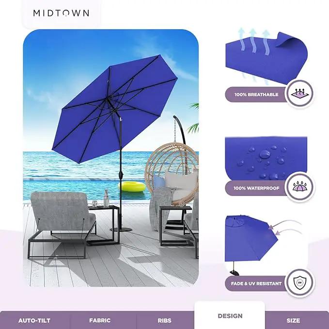 Midtown Umbrellas 10-Year-No-Fade - 8 Ft - UV Proof Royal Blue Polyester Fabric - Umbrella Outdoor Patio, Auto-Tilt Aluminum Frame Patio Umbrella for Garden, Pool & Deck - Black Pole by GreenHaven Gardens