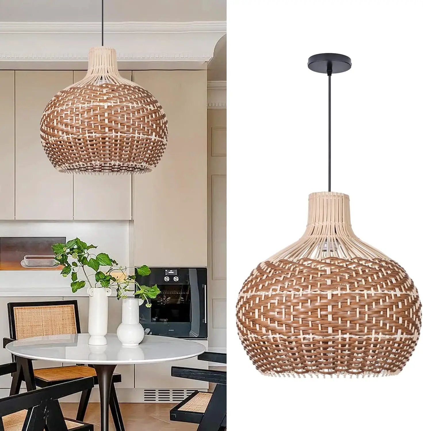 Arturesthome Rattan Pendant Lights, Wicker Chandelier Boho Basket Lighting Fixture, Natural Woven Hanging Lamp for Kitchen Island Sink Coffee by GreenHaven Gardens