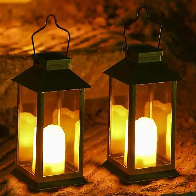 2 Pack Solar Lanterns, Outdoor Garden Hanging Lanterns, 11.8 Inch LED Flickering Flameless Candle Mission Lights for Yard, Table, Patio (Black) by GreenHaven Gardens