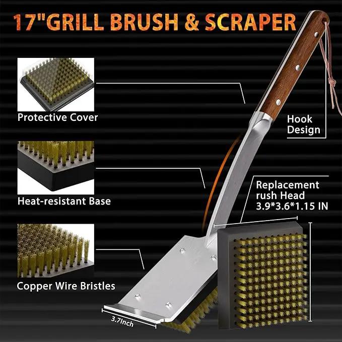 ENLOY Copper Wire Grill Brush Replacement Head, Grill Cleaning Bristle Brush with 4 Screws, BBQ Cleaning Replacement Brush Head for Gas, Porcelain, Ceramic, Cast Iron, Stainless Steel Grills and More by GreenHaven Gardens